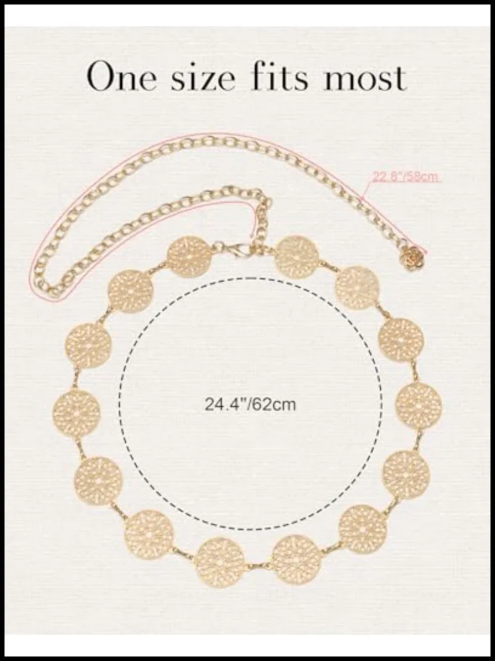 Gold Chain Belt for Women, Adjustable Metal Waist Chain for Jeans Dress